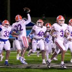 Gulfport's defense celebrates. (Photo by James Spain / 228 Sports Student Photographer)